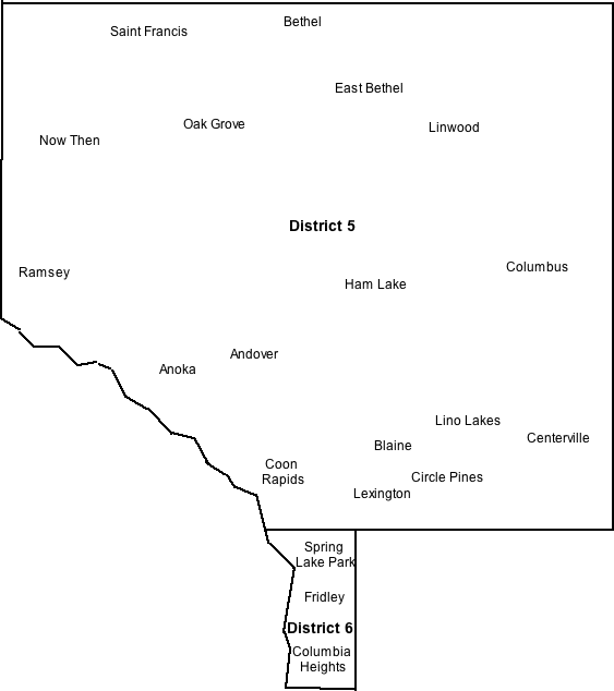 Map of Anoka County with district boundaries