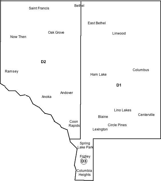 Map of Anoka County with district boundaries