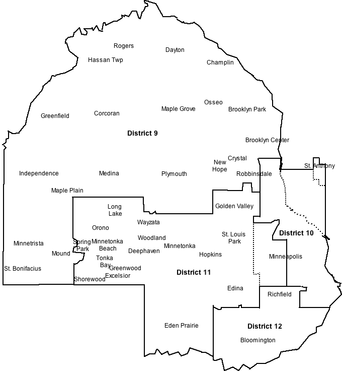 Map of Hennepin County with district boundaries