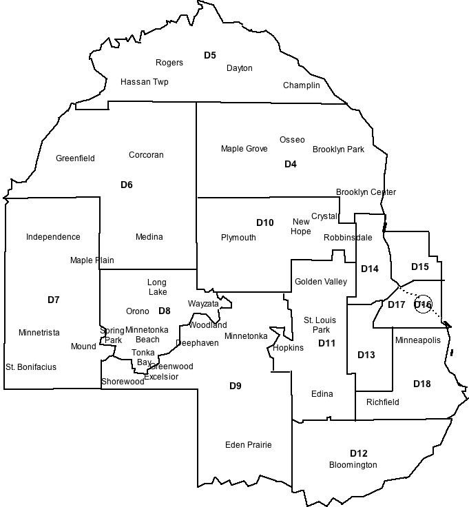 Map of Hennepin County with old district boundaries