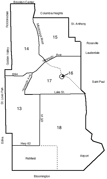 Map of Minneapolis County with district boundaries