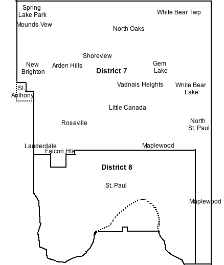 Map of Ramsey County with district boundaries