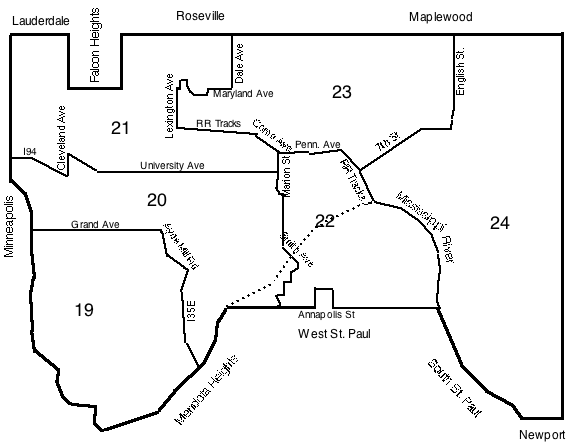 Map of StPaul with district boundaries
